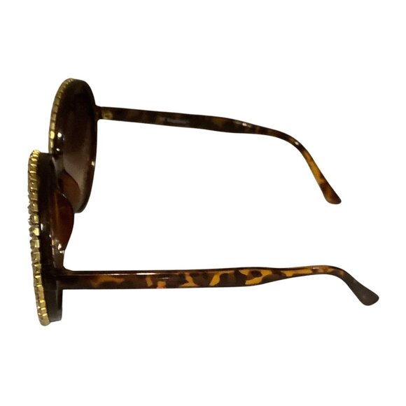 Round Rhinestone Studded Tortoise Shell Sunglasses By NY Sunglasses Metro - Picture 2 of 7